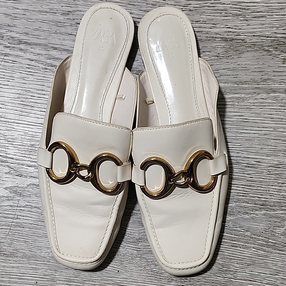 Zara Off-White Mules with Gold Rings